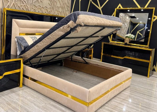 Sleek and Stylish Black and Gold Bedroom Set – High-quality home furnishing